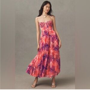 Hutch Amara tulle pleated bustier gown in soft peach pink purple floral print